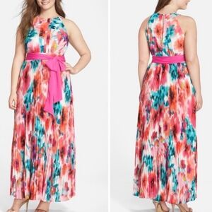 Eliza J. Floral Print Pleated Chiffon Halter Maxi Dress Gown Special Occasion 10